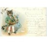 n°16240 - Chat habillé jouant d'un cor de chasse