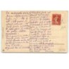 n°16242 - Carte Gaufrée - Fillette regardant derrière un rideau un garçon tenant un bouquet de roses