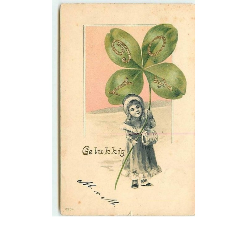 n°10576 - Carte Fantaisie - Gelukkje 1905 - Fillette tenant un trèfles à 4 feuilles