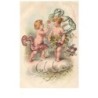 n°16249 - Deux anges avec des fleurs et des voiles décorées de paillettes