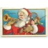 n°16269 - Carte Gaufrée - Merry Christmas - Père Noël jouant de la trompette