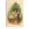 n°16277 - Carte Gaufrée - Vroolijk Kerstfeest - Enfants parlant devant un sapin