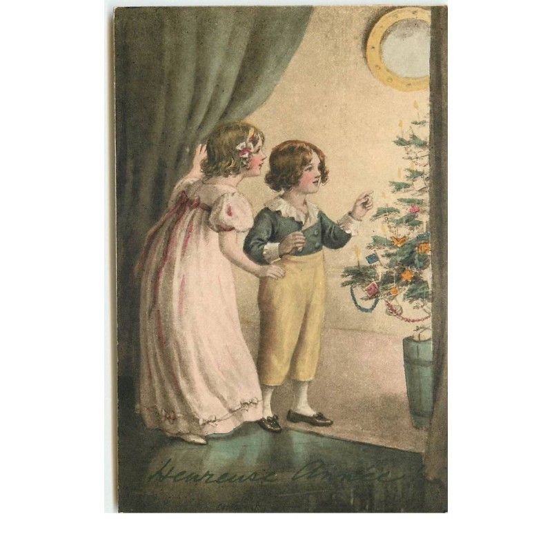 n°16287 - Heureuse Année - Deux enfants admirant un sapin
