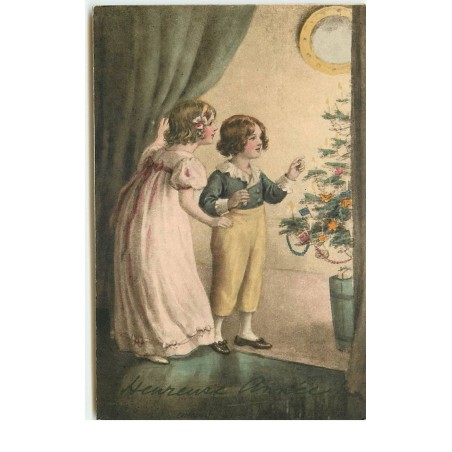 n°16287 - Heureuse Année - Deux enfants admirant un sapin
