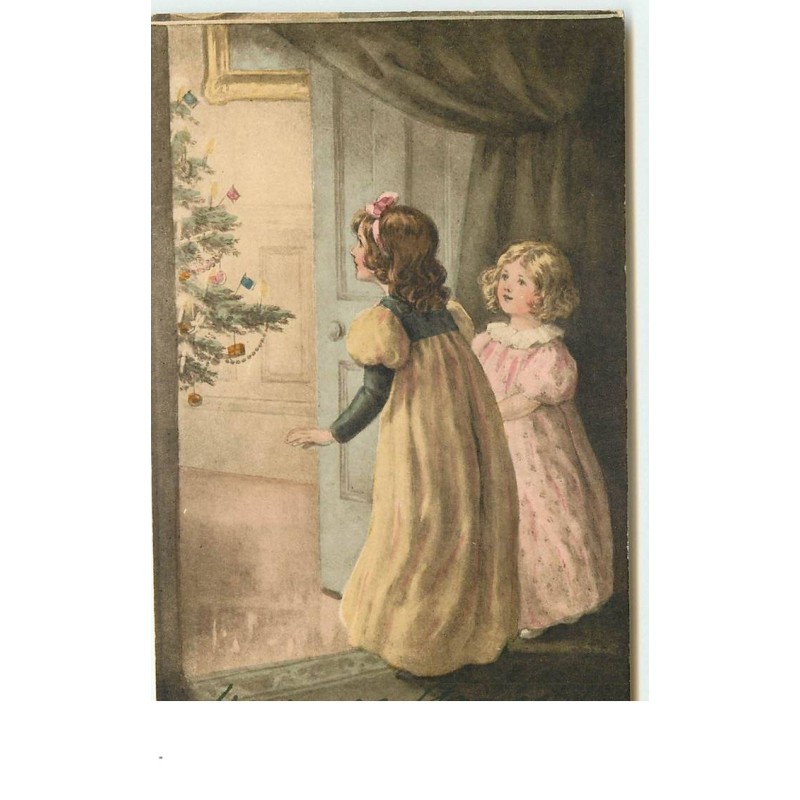 n°16288 - Heureuse Année - Deux fillettes admirant un sapin