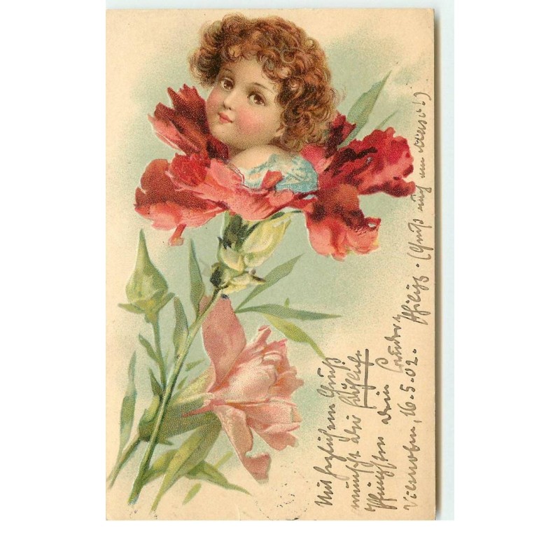 n°16298 - Carte gaufrée - Surréalisme - Portrait d'un enfant dans un oeillet - Clapsaddle ?