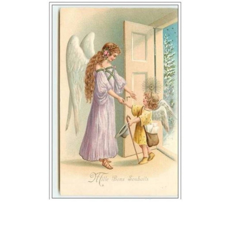 n°1630 - Carte Gaufrée - Mille Bons Souhaits - Angelot et Ange gardien