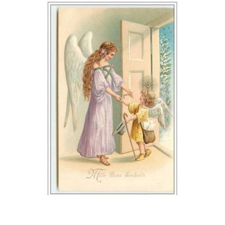 n°1630 - Carte Gaufrée - Mille Bons Souhaits - Angelot et Ange gardien