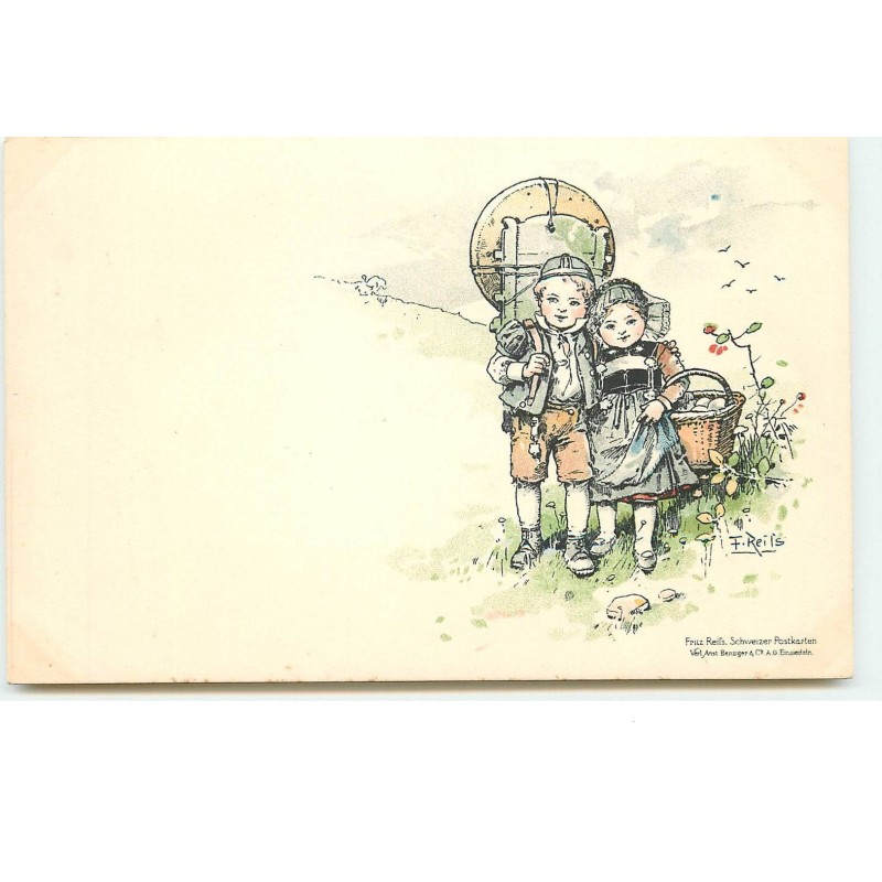 n°16307 - Fritz Reifs - Deux enfants, la fillette portant un panier rempli d'oeufs