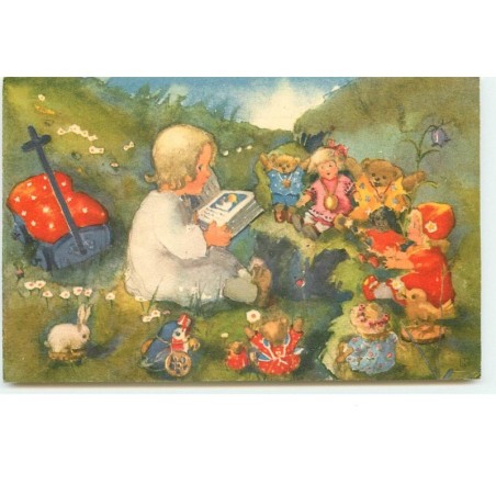 n°16309 - Mili Weber - Fillette lisant un livre à ses poupées et ses ours en peluche (Teddy bear)