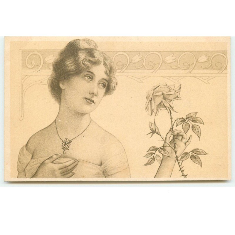 n°16313 - Jeune femme tenant une rose - Gamelin, R. Hue Successeur - Chocolats, thés, cafés, et vanilles