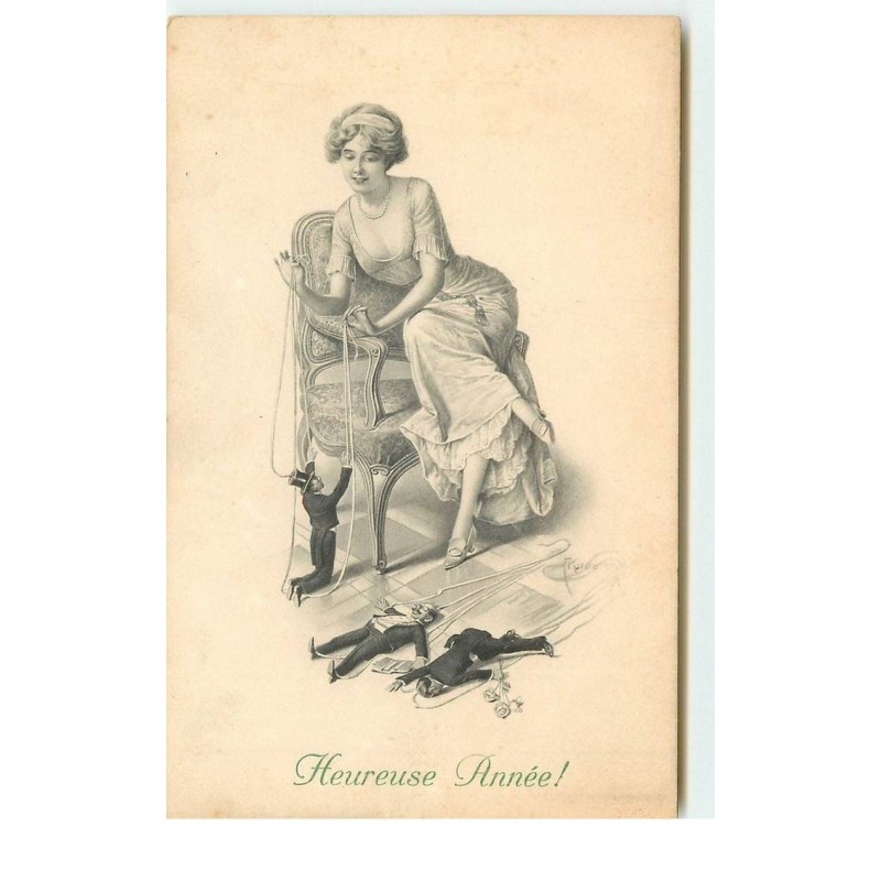 n°16319 - MM Vienne n°699 - Heureuse Année - Jeune femme jouant avec des marionnettes - surréalisme