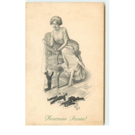 n°16319 - MM Vienne n°699 - Heureuse Année - Jeune femme jouant avec des marionnettes - surréalisme