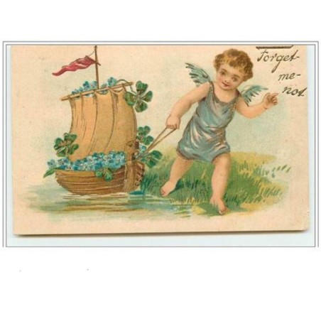 n°1633 - Carte Gaufrée - Angelot tirant un bateau - Forget me Not