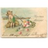 n°16343 - Carte Gaufrée Russe - Angelot avec une brouette remplie d'oeufs