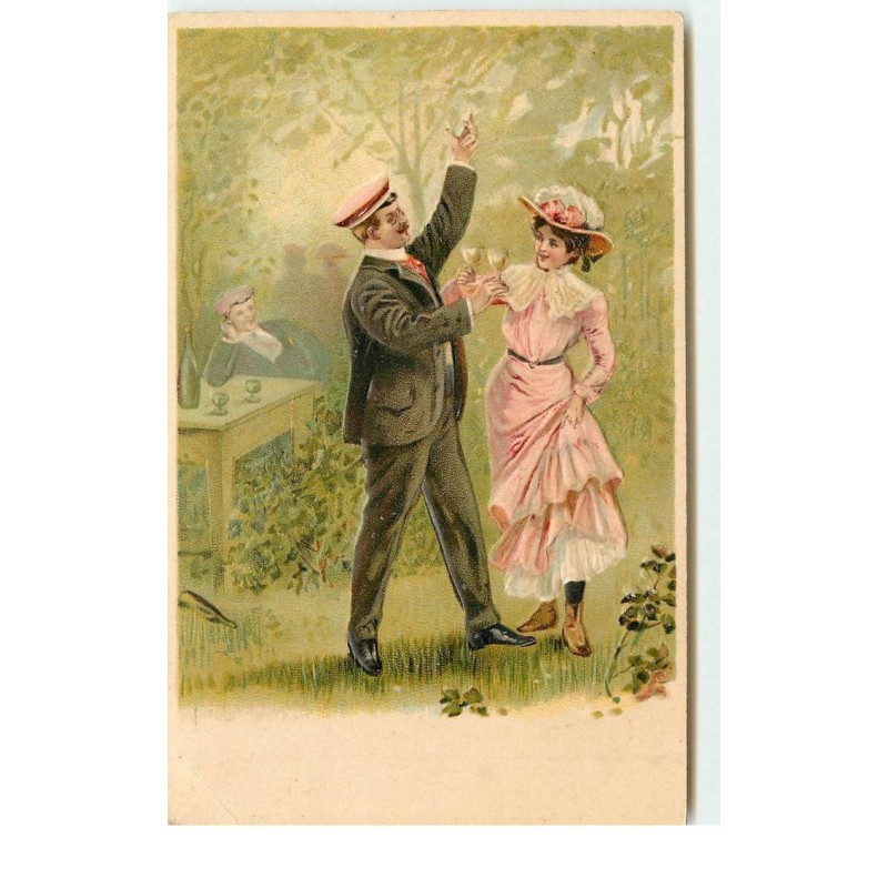 n°16347 - Carte Gaufrée - Couple trinquant