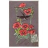 n°16353 - Carte en relief - Bonne Fête Coquelicot et une hirondelle - Fleurs en tissu
