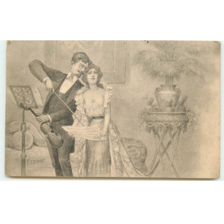 n°16357 - F. Gareis - Un couple, l'homme jouant du violon la femme chantant