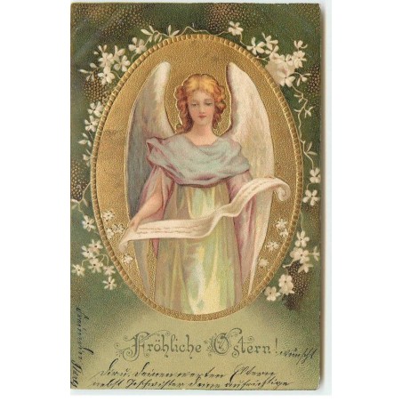 n°16376 - Carte Gaufrée - Clapsaddle - Fröhliche Ostern - Ange lisant un parchemin