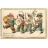 n°16378 - Carte Gaufrée - Bonne et Heureuse Année - Enfants jouant des tambours et des cymballes