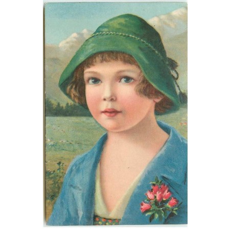 n°16398 - Portrait d'une jeune fille, avec des fleurs à sa boutonnière