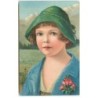 n°16398 - Portrait d'une jeune fille, avec des fleurs à sa boutonnière