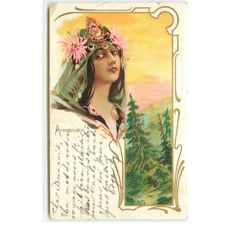 n°16412 - Art Nouveau - Arménie - Portrait d'une femme et d'un paysage