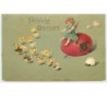 n°10588  - Fröhliche Ostern - Ange sur un oeuf tiré par des poussins