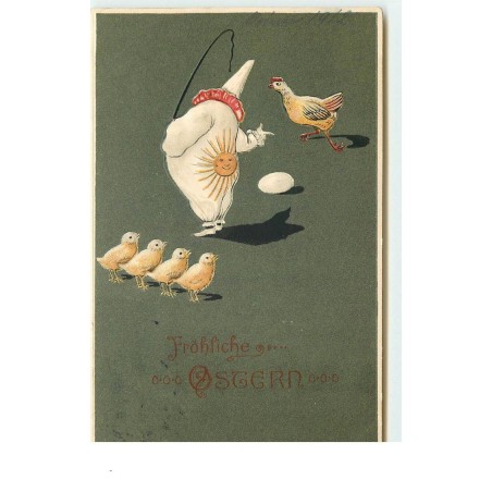 n°16418 - Carte Gaufrée - Fröhliche Ostern - Poule et poussins - Clown