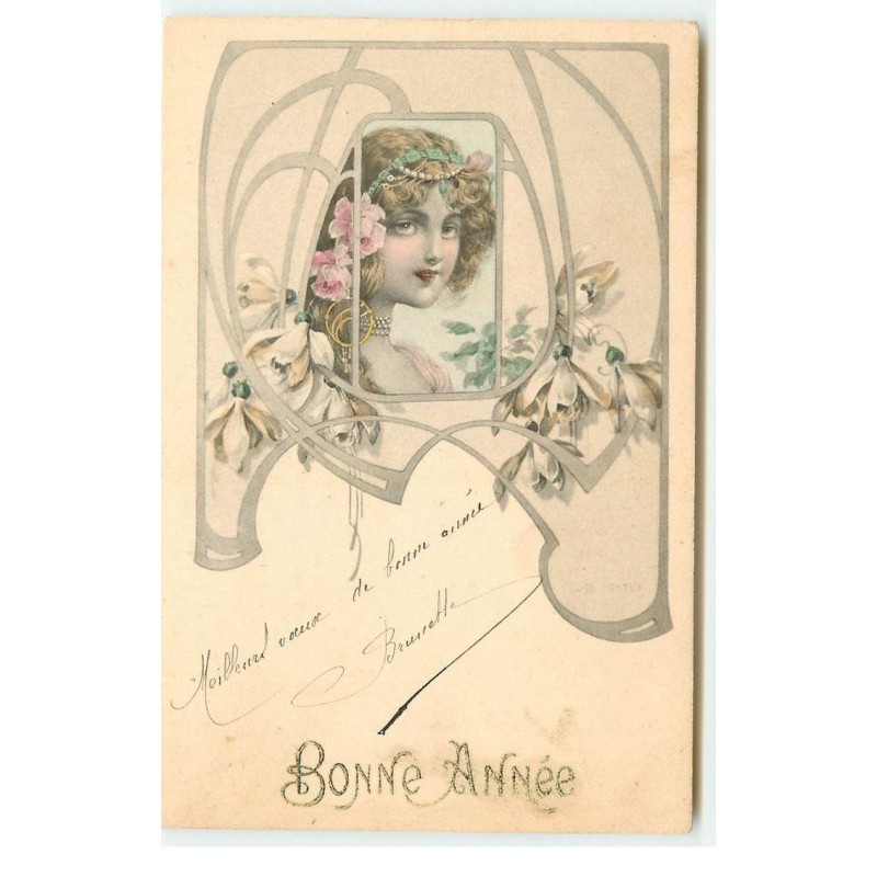 n°16430 - Bonne Année - Art Nouveau - Jeune femme