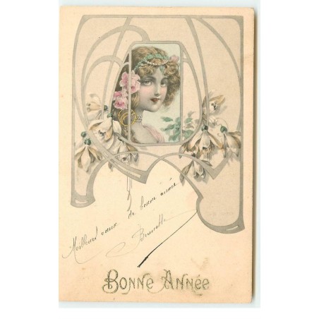 n°16430 - Bonne Année - Art Nouveau - Jeune femme