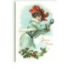 n°16433 - Carte Gaufrée - Bonne Année - Jeune femme avec une boule de neige