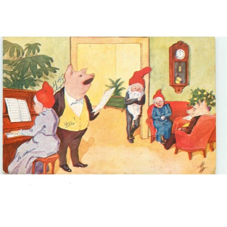 n°16436 - Cochon habillé chantant pour des lutins