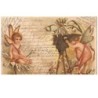 n°16447 - Carte à Paillettes - Clapsaddle - Anges, l'un assis sur une fleur, et l'autre le prenant en photo