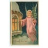 n°16481 - Carte Gaufrée - Vroolijk Kerstfeest - Ange gardien apportant un sapin et sonnant une clochette