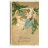 n°16482 - Carte Gaufrée - Christmas Greetings - Ange Gardien veillant sur un enfant endormi