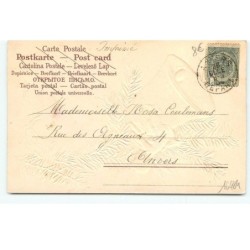 n°16484 - Carte Gaufrée avec des paillettes - Joyeux Noël - Ange accrochant une clochette à une branche de sapin