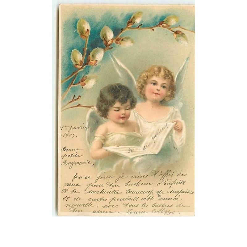 n°10593 - Carte Fantaisie -  Anges lisant