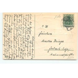 n°16490 - Carte Gaufrée - Fröhliche Ostern - Lièvre habillé apportant un oeuf rempli de myosotis
