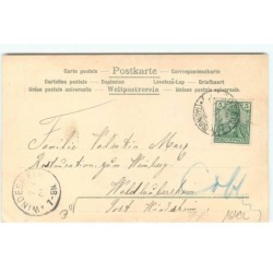 n°16492 - Carte avec paillettes - Fröhliche Ostern - Anfant autour d'un oeuf avec un lièvre au-dessus
