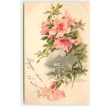 n°16508 - C. Klein - Fleurs avec un paysage au fond