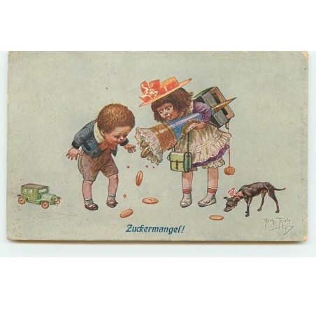 n°16510 - A. Thiele - Zuckermangel - Enfants avec un chien, la fillette ... des pièces d'or d'une corne d'abondance