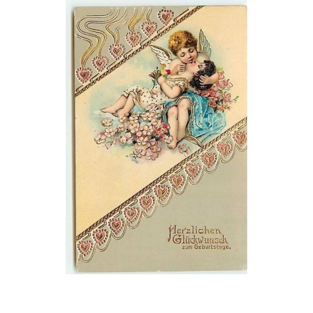 n°10596 - Carte Fantaisie - Herzlichen Glückwunsch zum Geburtstage - Ange embrassant une fillette