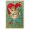 n°16546 - Carte Gaufrée - Ange dans un coeur écrivant une lettre, parmi des myosotis