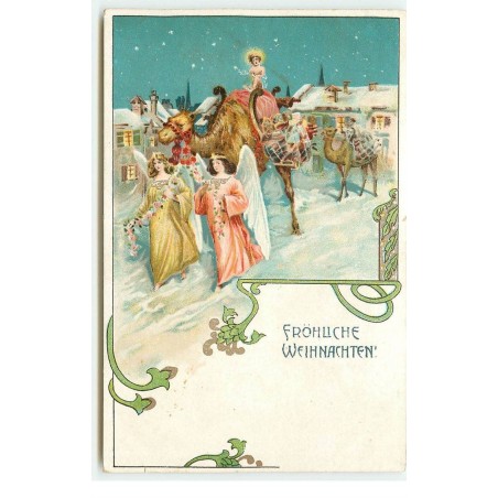 n°16562 - Fröhliche Weihnachten - Procession d'anges gardien, avec des anges sur des dromadaires