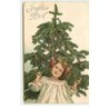 n°16567 - Carte Gaufrée - Joyeux Noël - Fillette devant un sapin