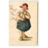 n°16573 - Carte Gaufrée - Prosit Neujahr - Femme portant un cochon dans les bras