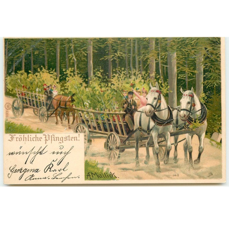 n°16598 - Mailick - Fröhliche Pfingsten - Hommes et femmes dans des charettes