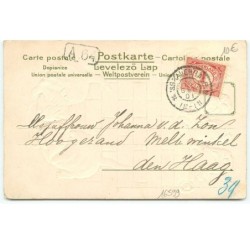 n°16599 - Carte Gaufrée - Fillettes regardant des chat lapant du lait