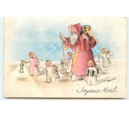 n°10606 - Carte Fantaisie - Joyeux Noël - Père Noël et Angelots - Bernet